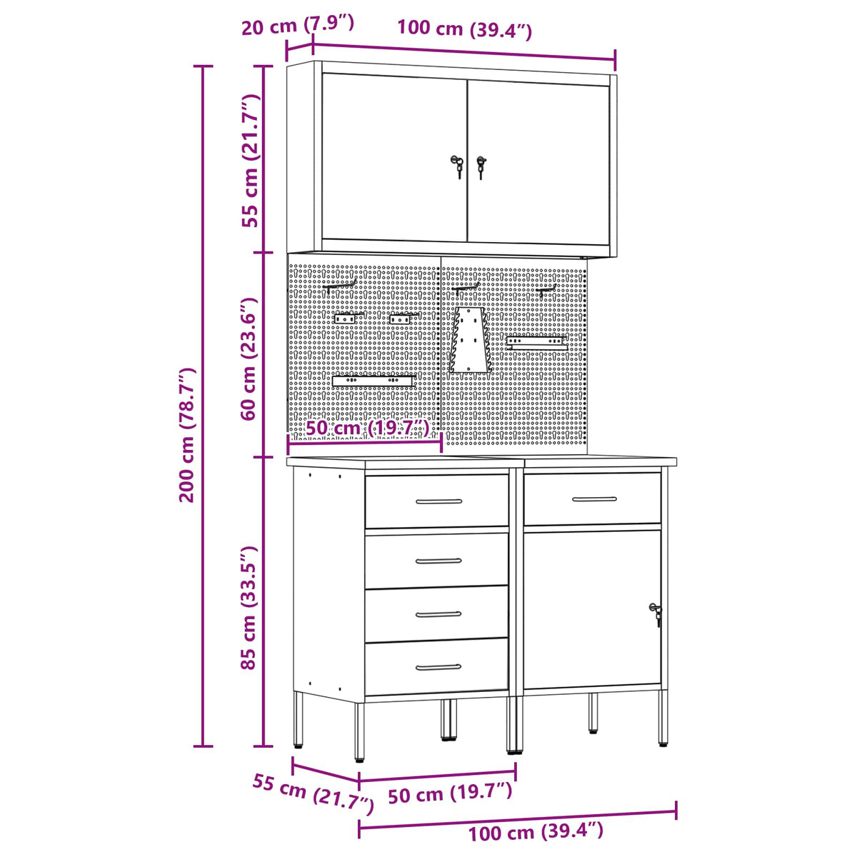Werk kast met lade 5 pcs Zwart Engineered hout en staal