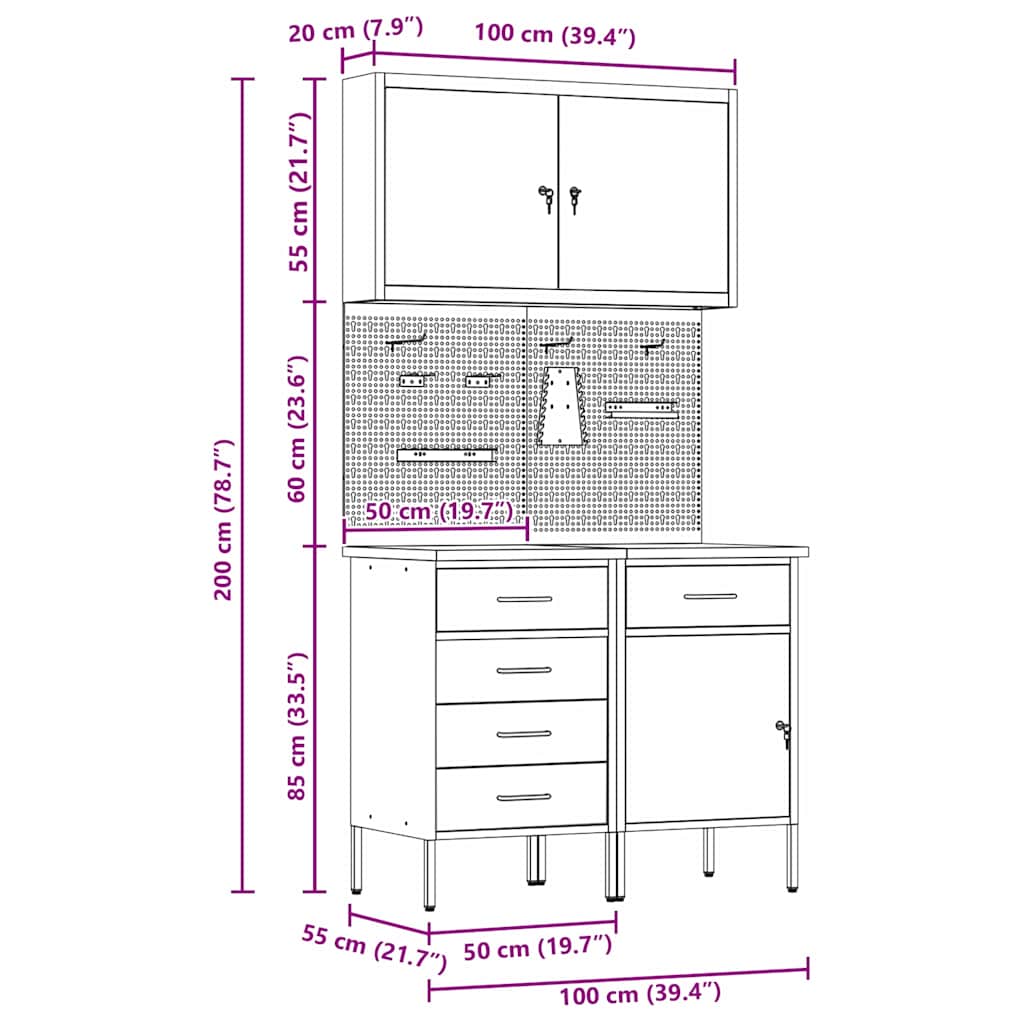 Werk kast met lade met slot 5 pcs Rood Engineered hout en staal