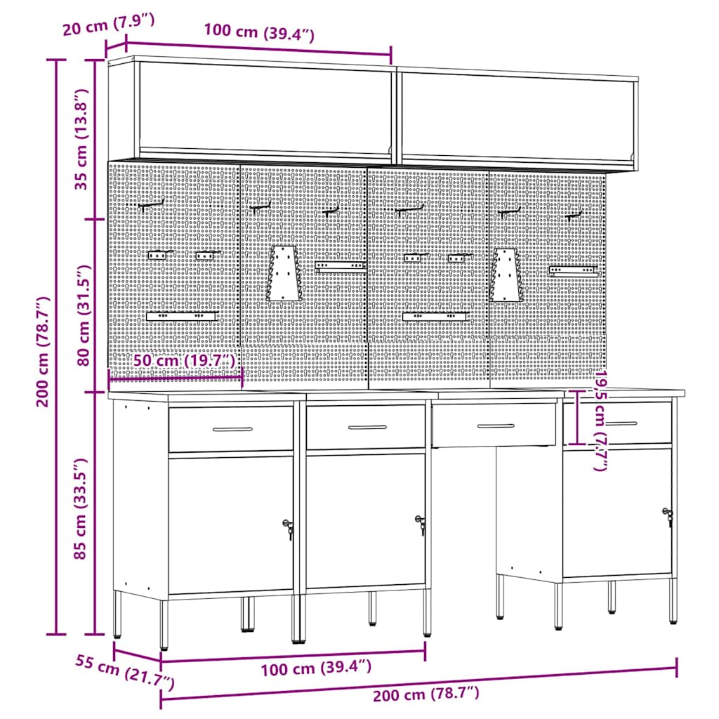 Werkkast set met lade met opslag met slot 10 pcs Zwart