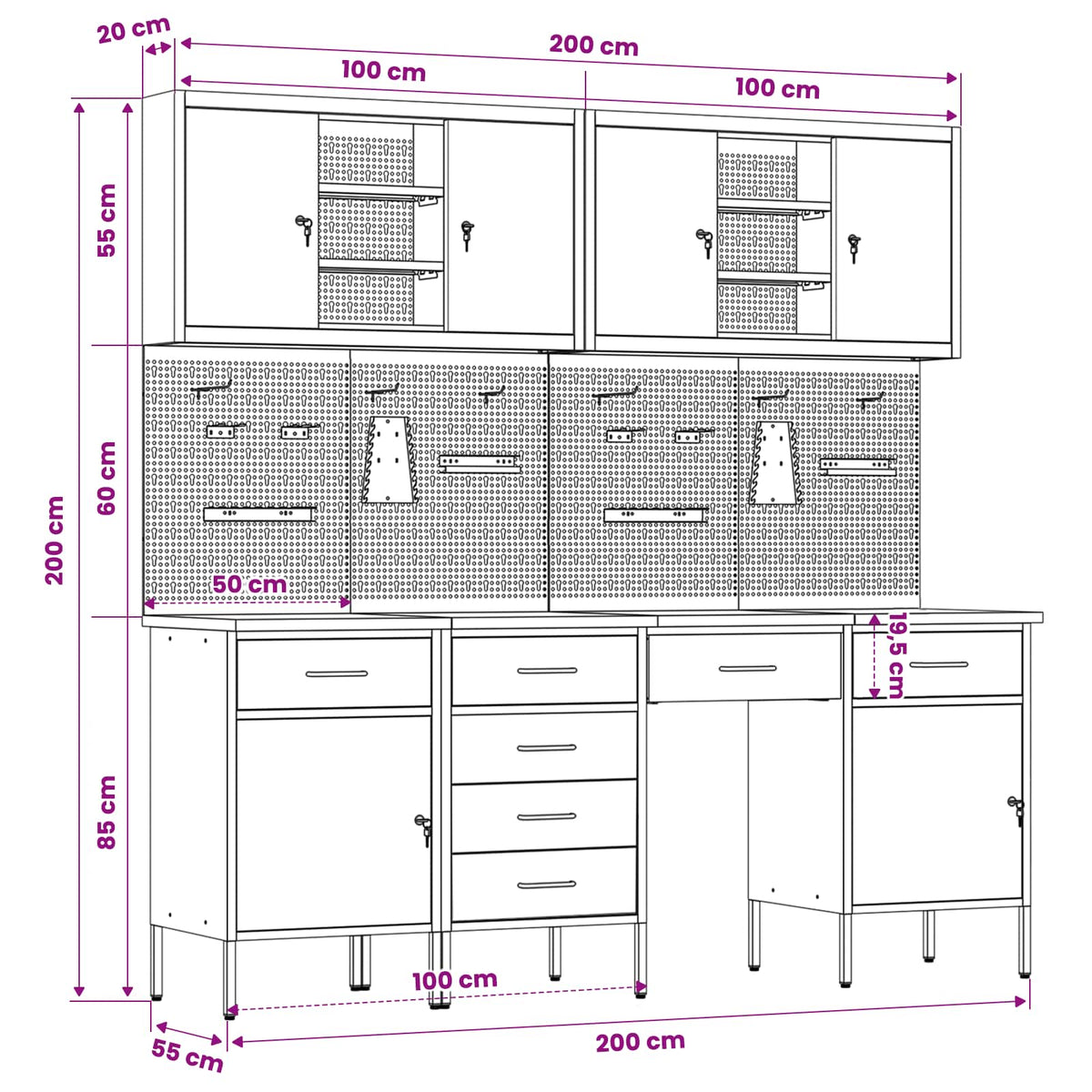 Werk kast met lade 10 pcs Rood Engineered hout en staal