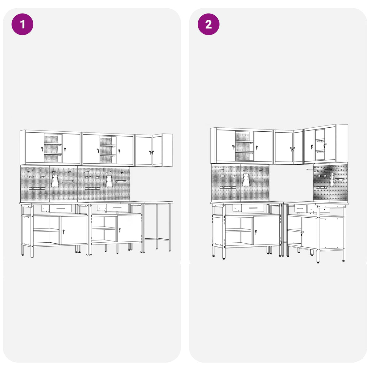 Werkkast set met lade met plank met slot 10 pcs Zwart en Grijs