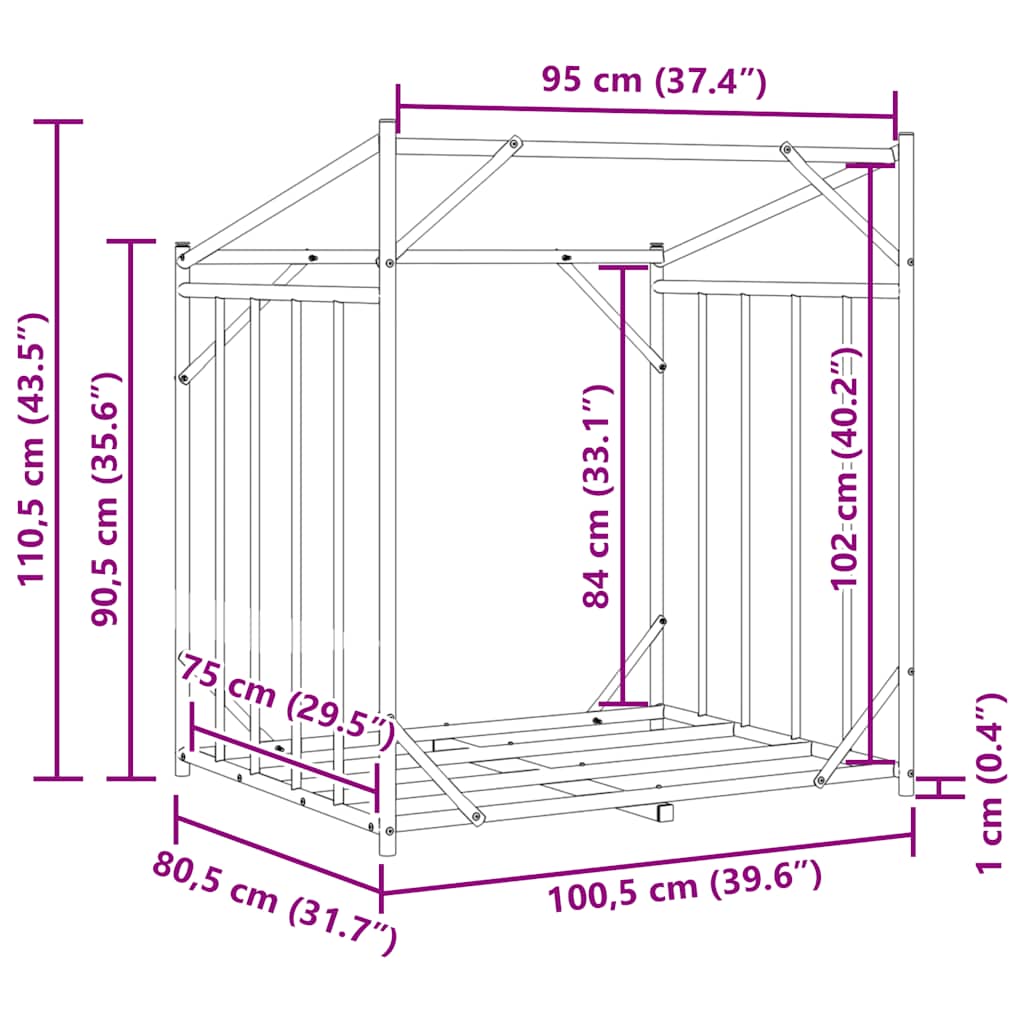 Haardhoutrek met regenhoes 100,5x80,5x110,5 cm staal