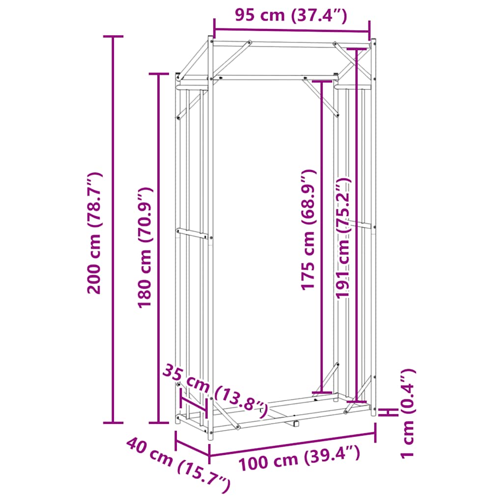 Haardhoutrek met regenhoes 100x40x200 cm gegalvaniseerd staal