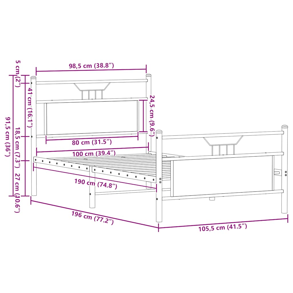 Bedframe zonder matras hout gerookt eikenkleurig 100x190 cm