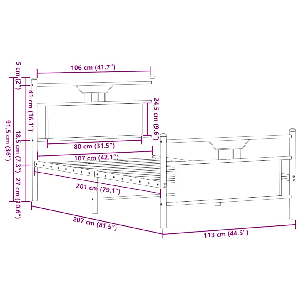 Bedframe zonder matras spaanplaat gerookt eikenkleurig