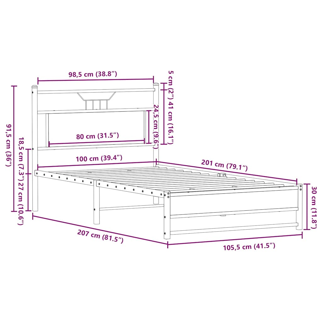 Bedframe zonder matras hout sonoma eikenkleurig 100x200 cm