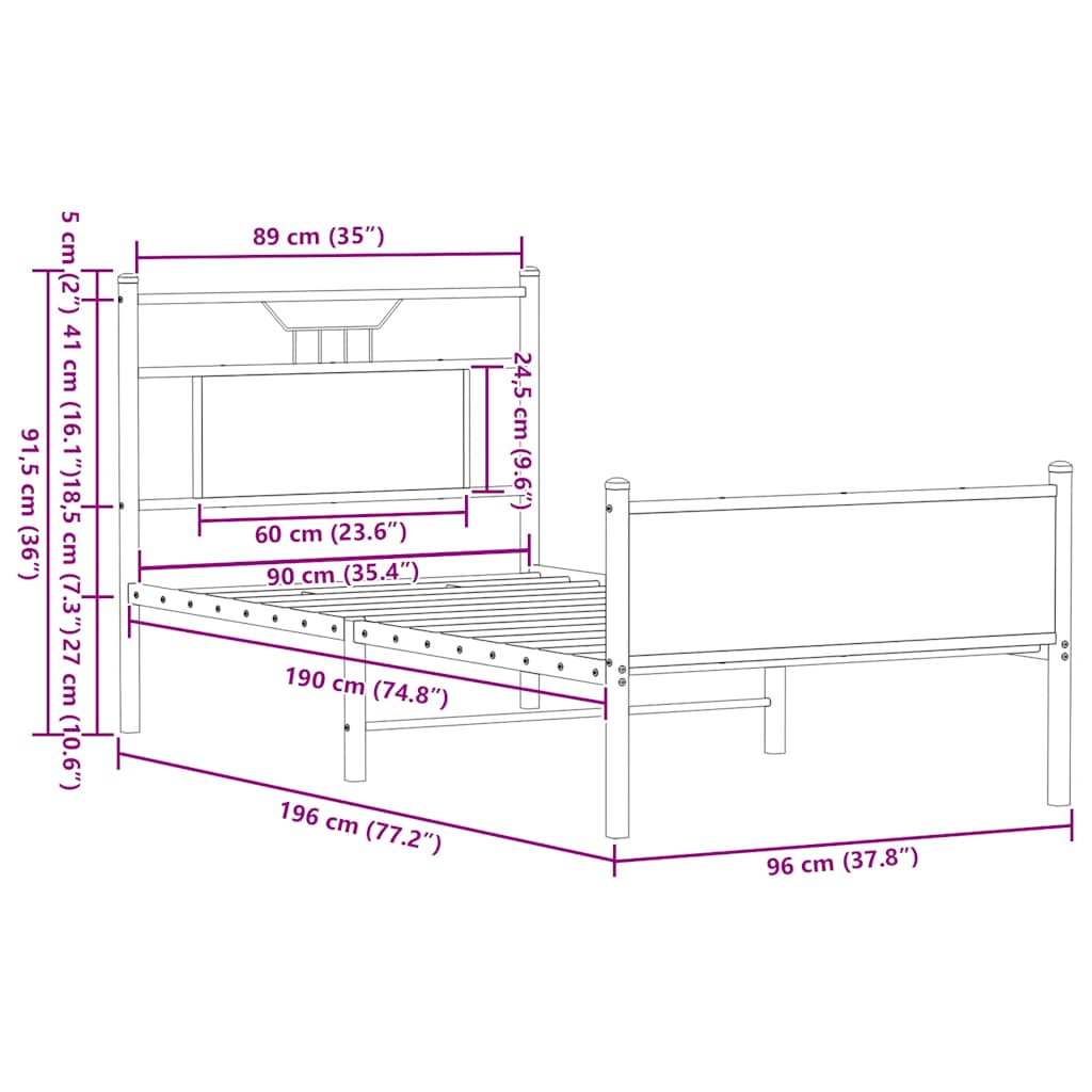 Bedframe zonder matras hout sonoma eikenkleurig 90x190 cm