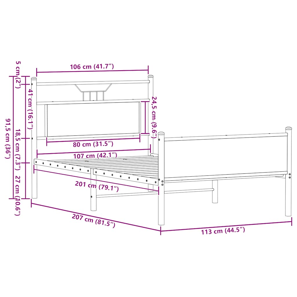 Bedframe zonder matras 107x203cm spaanplaat sonoma eikenkleurig