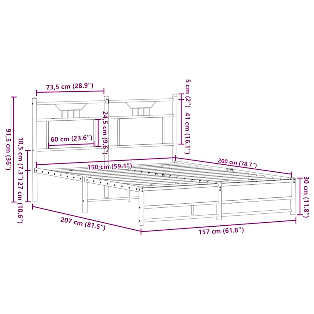 Bedframe Zonder Matras Bewerkt Hout 150 x 200 cm bruin eikenkleur