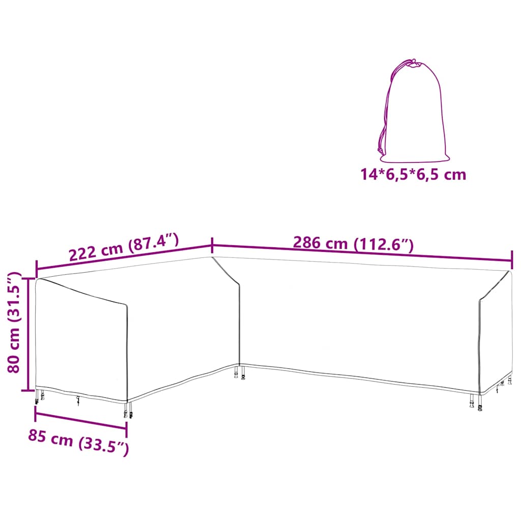 Buitenmeubelhoes Zwart 286 x 222 x 80 cm 210D stof