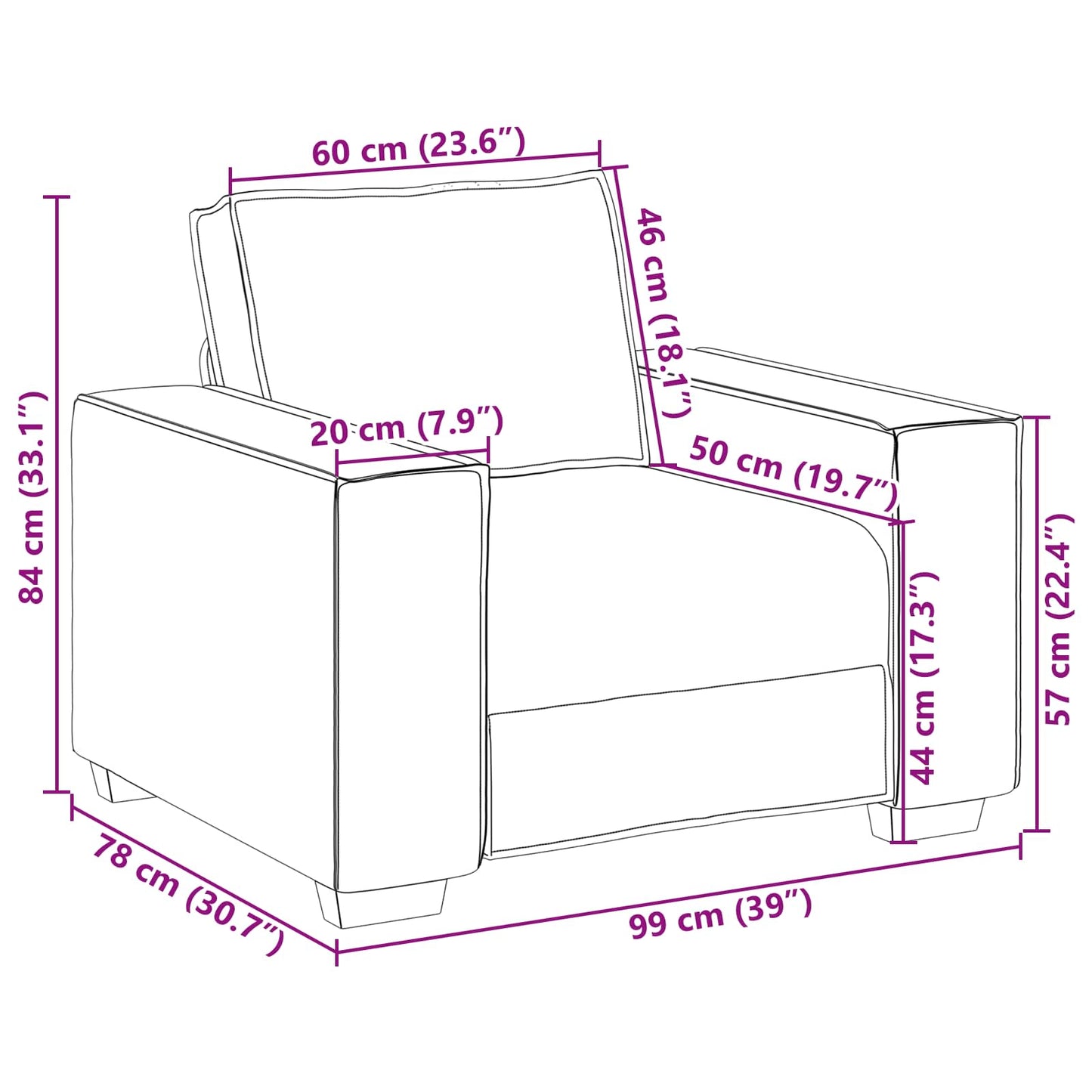 Sofa Stoel Crème 100 cm Nep Leer