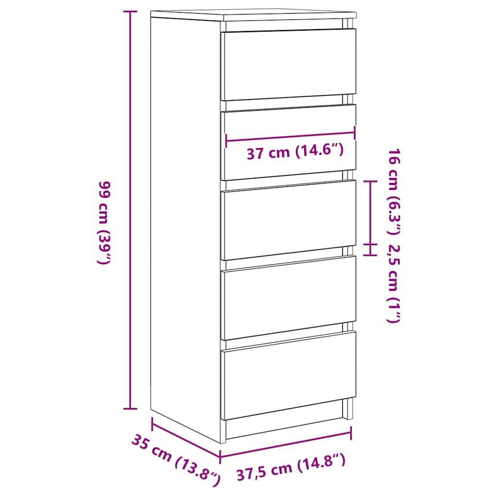 Dressoir met lades 37,5x35x99 cm spaanplaat grijs Sonoma