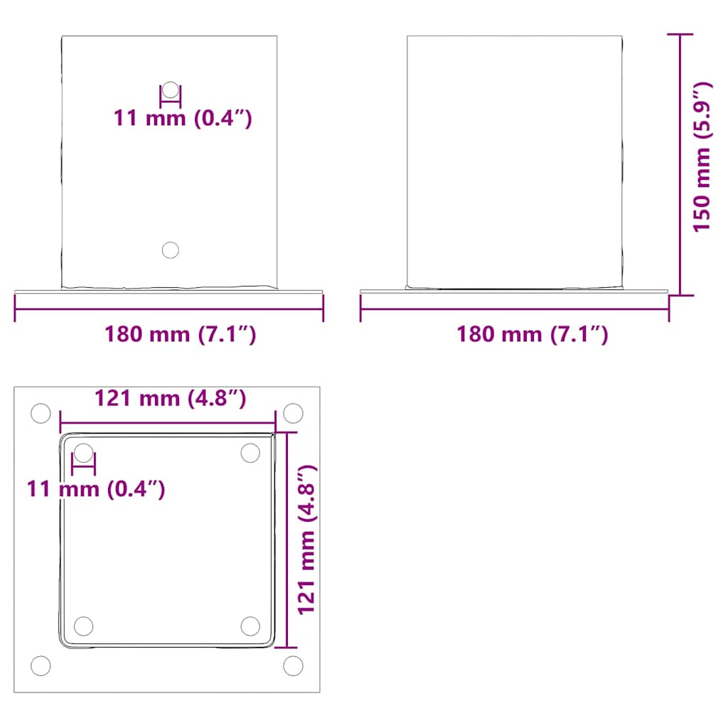 Spokkels Vierkant Gepoedercoat Staal 12 121 x 121 mm Antraciet