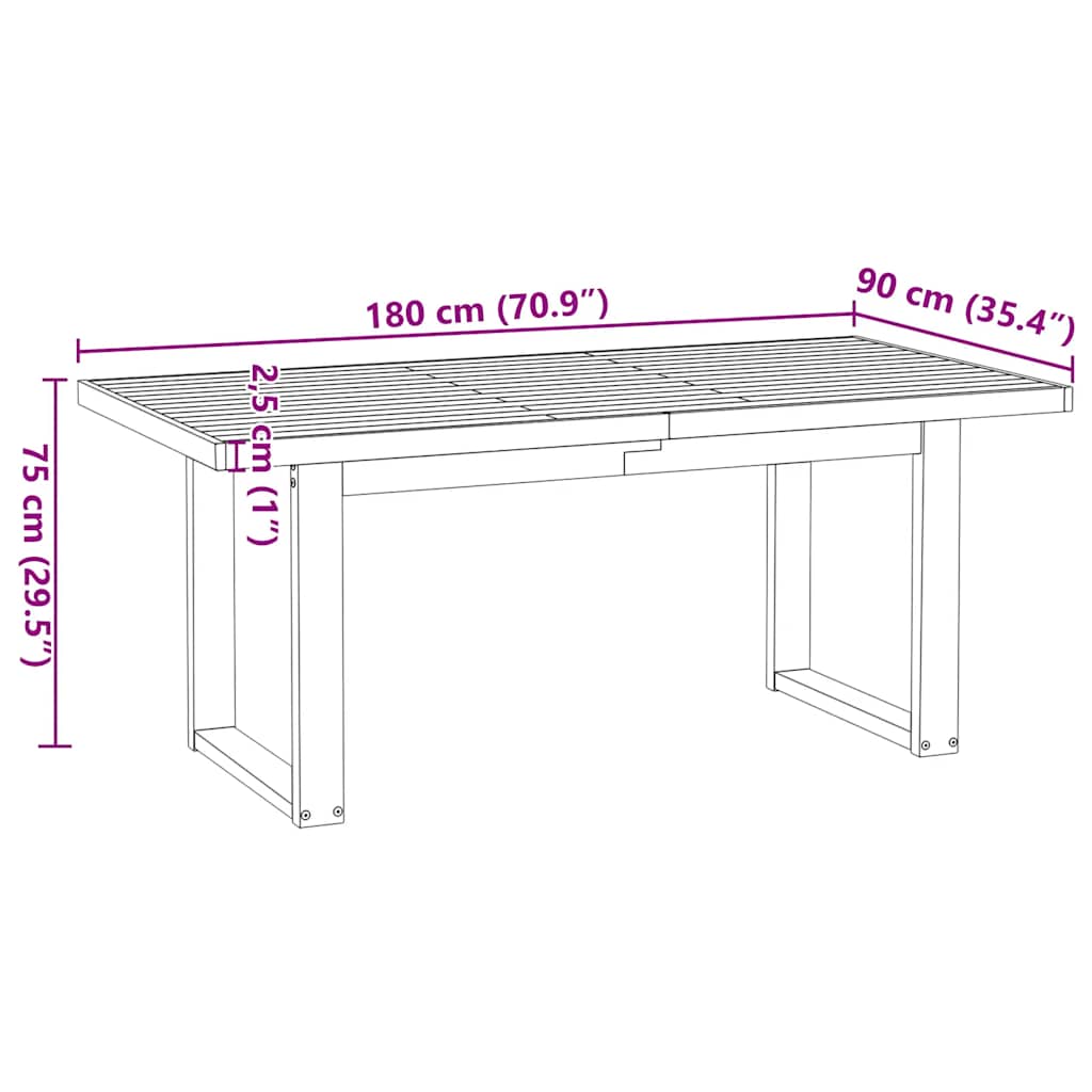 Eettafel NOAIN U-vormige poten 180x90x75 cm massief grenenhout