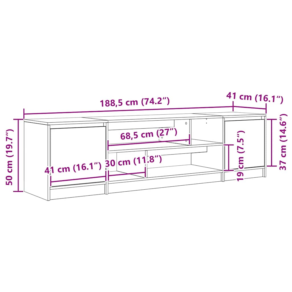 Tv-Meubel 188,5X41X50 Cm Spaanplaat Kleurig 188.5 cm