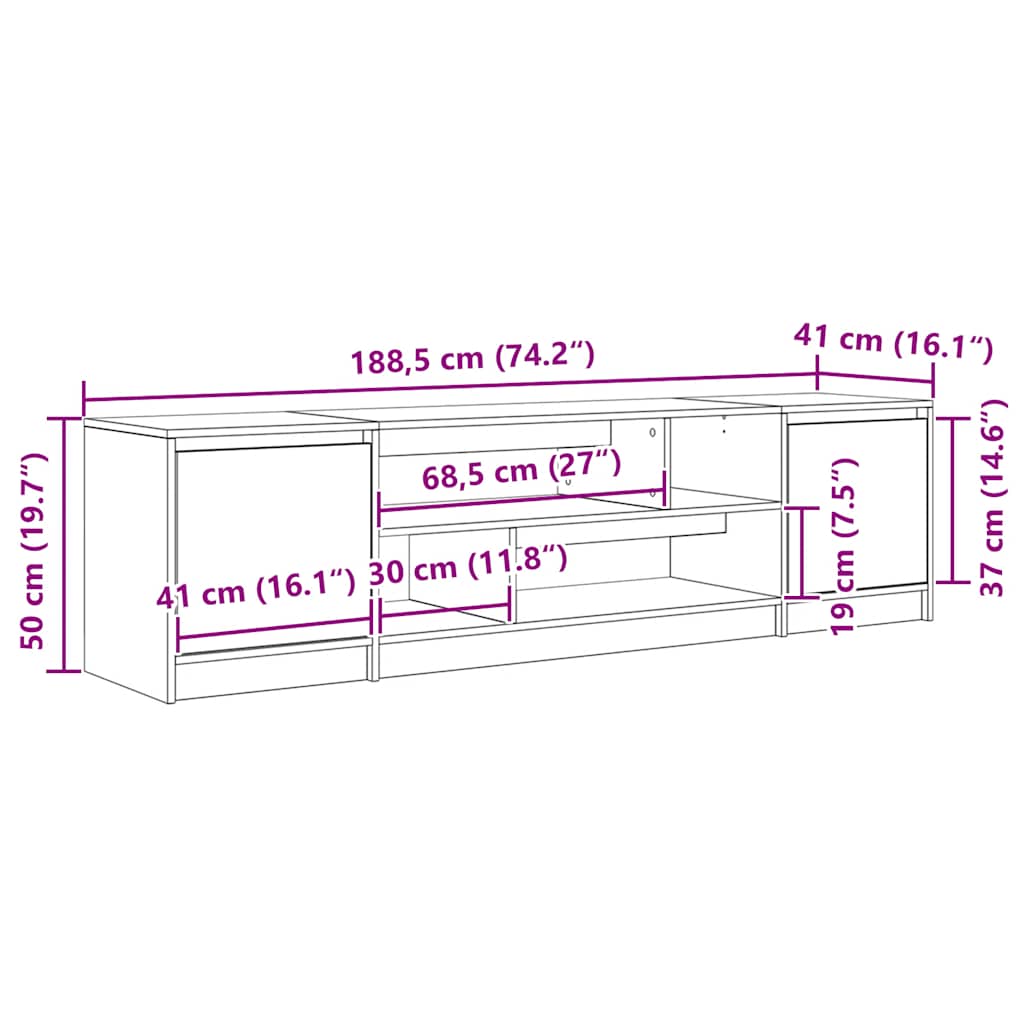 Tv-Meubel 188,5X41X50 Cm Spaanplaat Ambachtelijk Eikenkleurig 188.5 cm