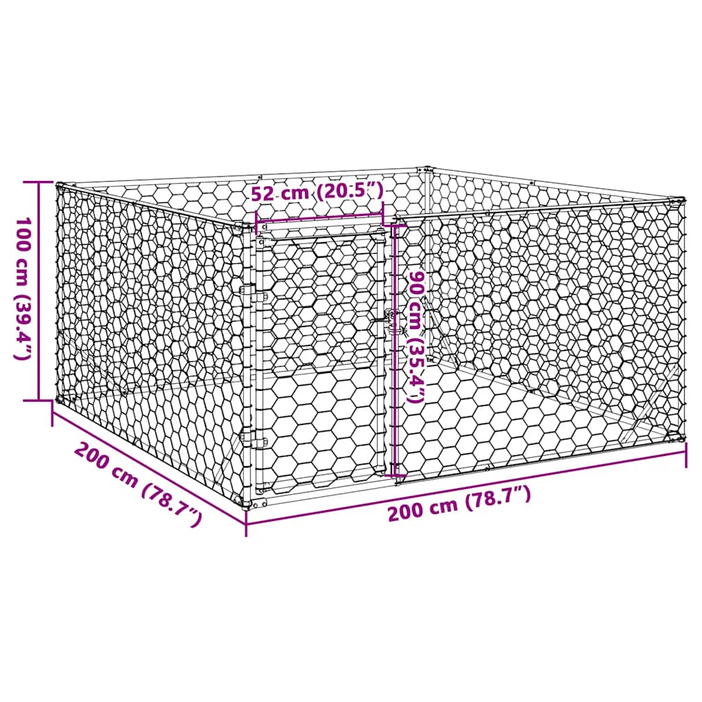 Hondenkennel voor buiten met deur 2x2x1 m gegalvaniseerd staal