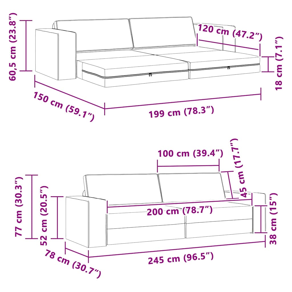 Slaapbank Crème 245 x 78 x 77 cm Stof