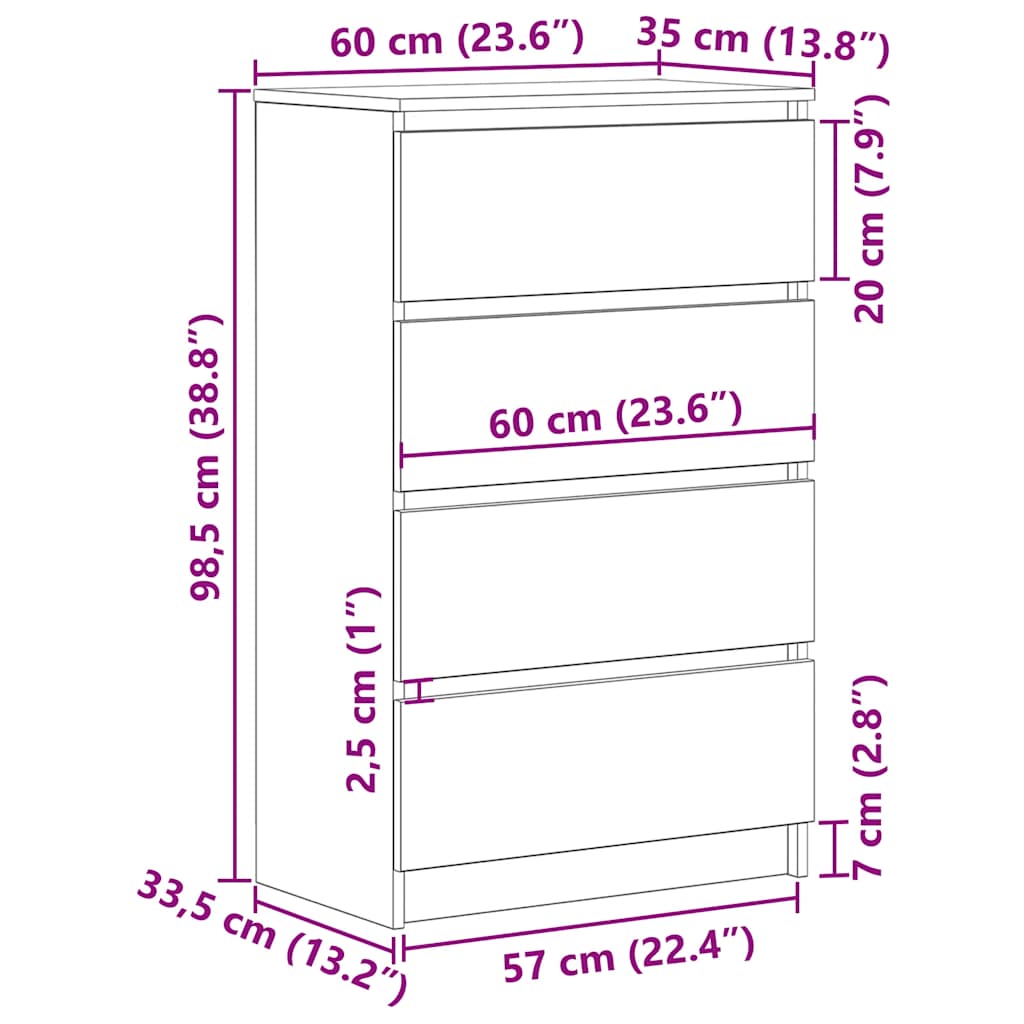 Dressoir 60x35x98,5 cm spaanplaat oud hout