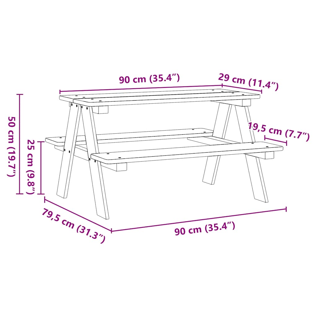 Kindertafel Met Banken Irun 90X79,5X50Cm Massief Hout Wit