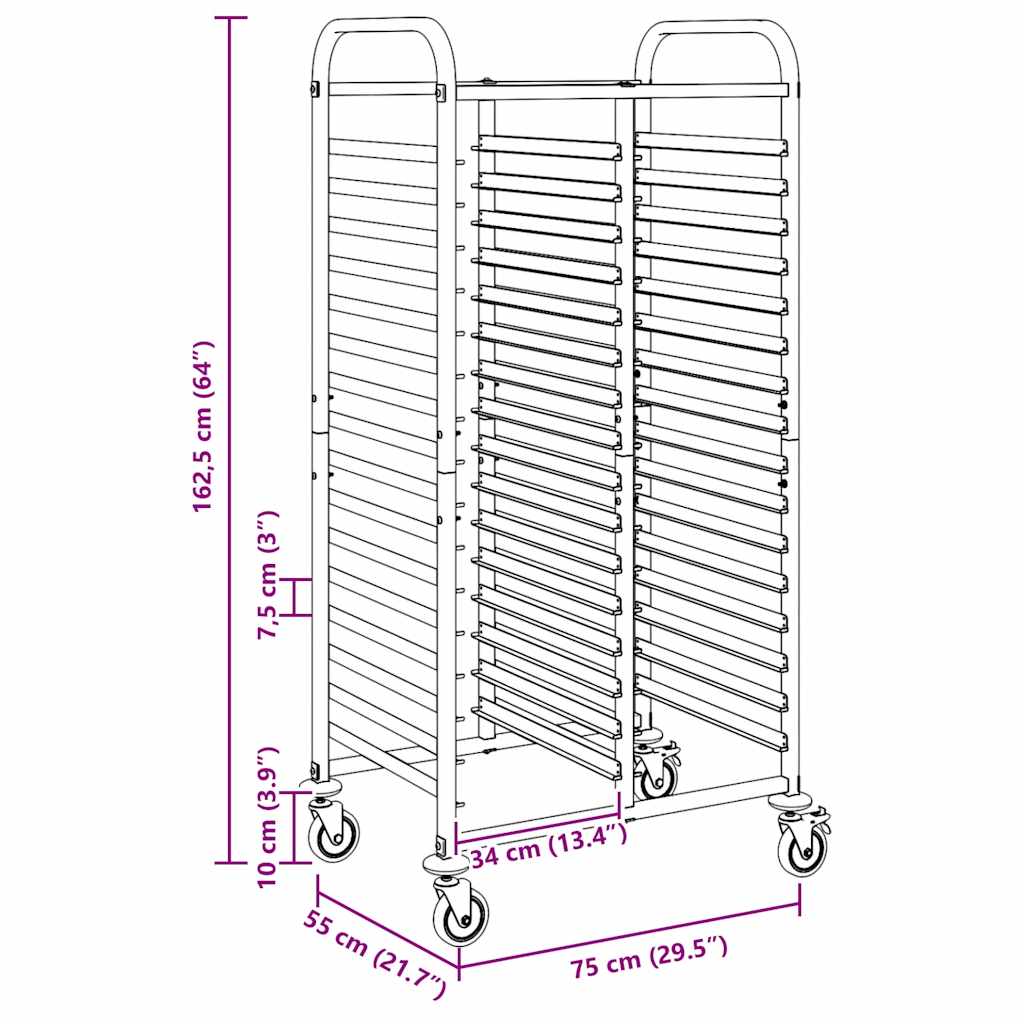 Dienbladenwagen met 32 GN-bakken 75x55x162,5 cm roestvrij staal