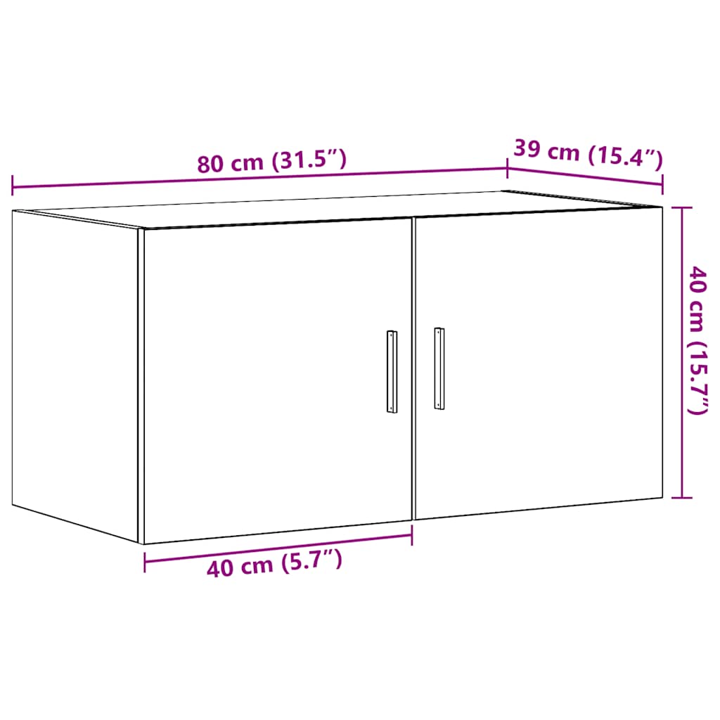 Wandkast 80x39x40 cm spaanplaat zwart eikenkleurig
