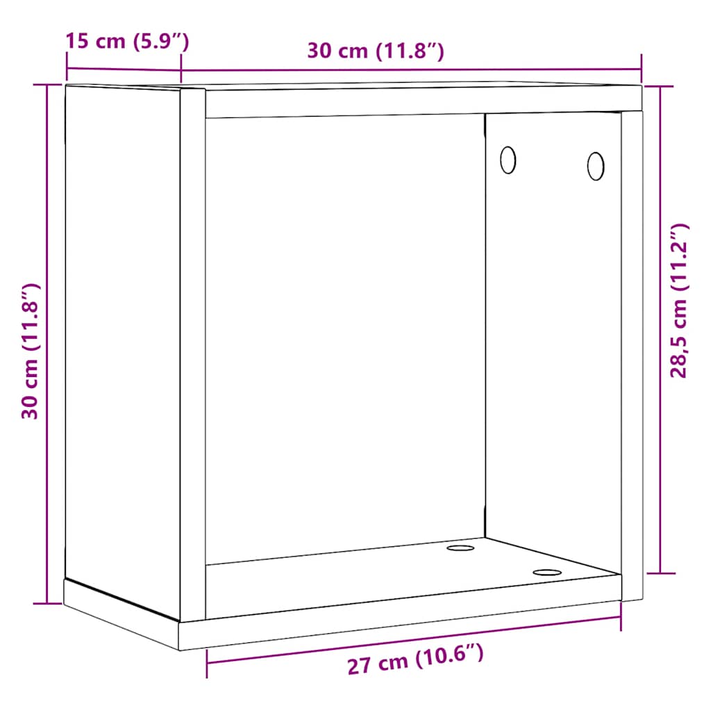 Wandschappen kubus 4 st 30x15x30 cm bewerkt hout zwart eiken