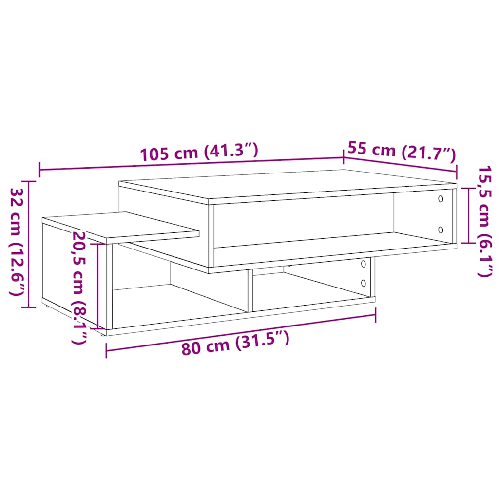 Salontafel 105x55x32 cm bewerkt hout zwart eikenkleur