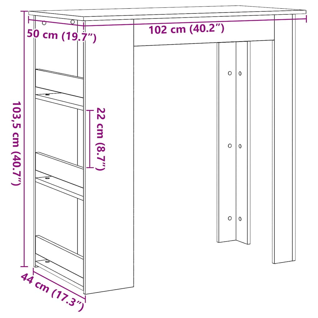 Bartafel met opbergrek 102x50x103,5 cm zwart eikenkleurig
