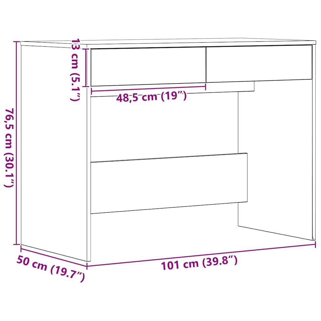 Bureau 101x50x76,5 cm spaanplaat zwart eikenkleurig