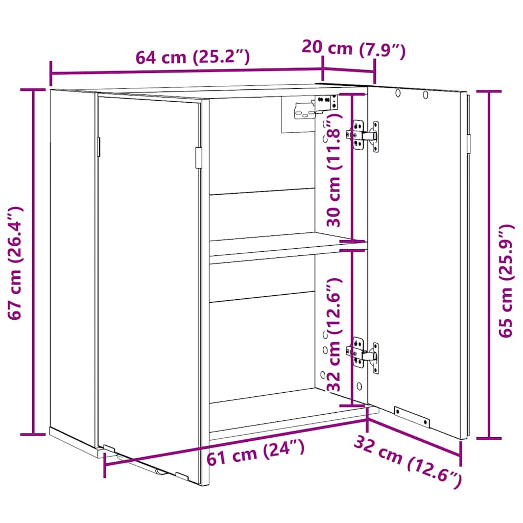 Spiegelkast met plank Zwart Eiken 64 x 20 x 67 cm Bewerkt hout