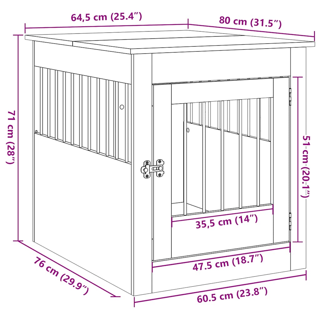 Hondenbenchmeubel 80x64,5x71 cm bewerkt hout zwart eikenkleurig