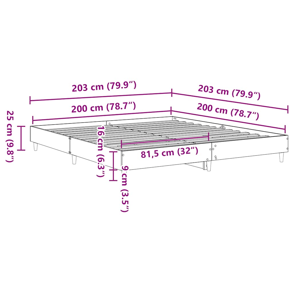 Bedframe zonder matras 200x200 cm spaanplaat grijs sonoma