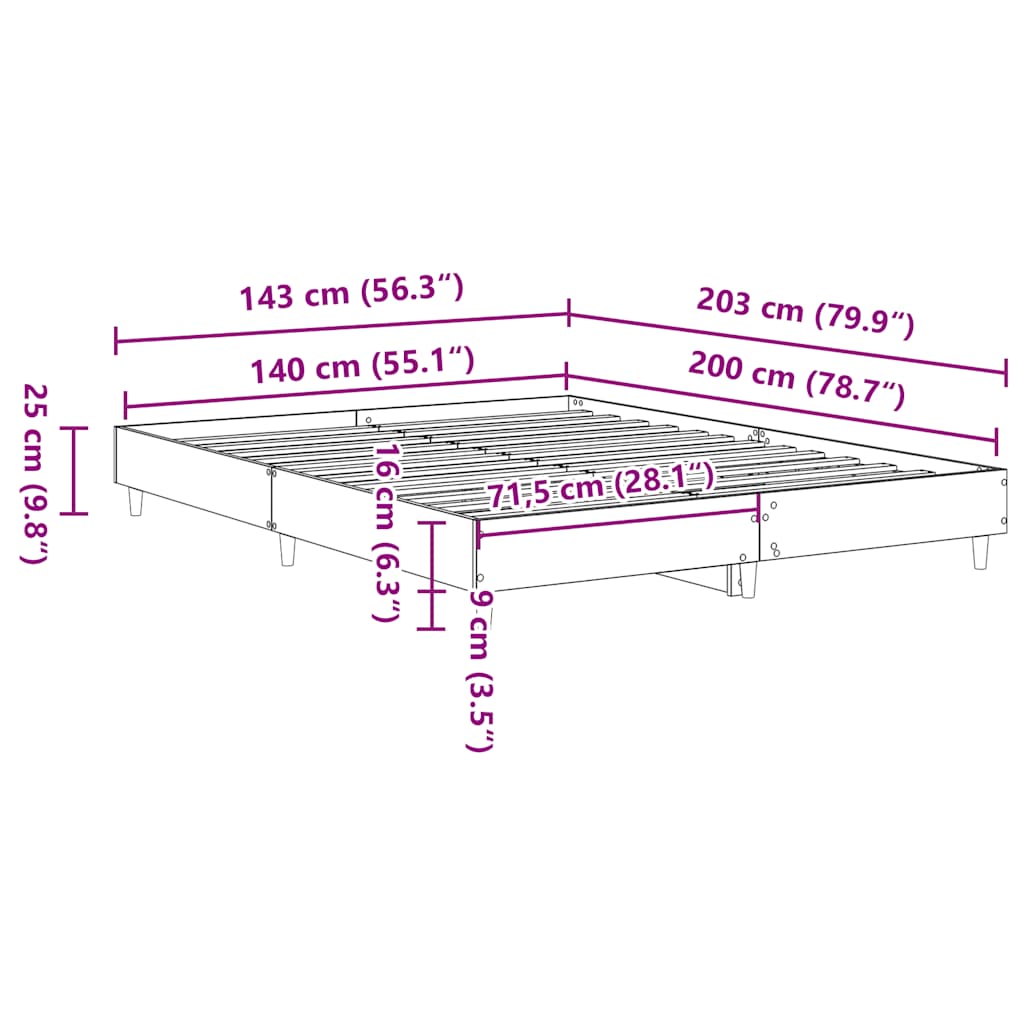 Bedframe zonder matras 140x200 cm spaanplaat grijs Sonoma