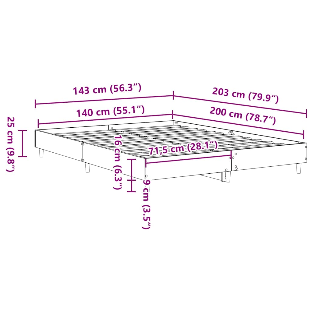 Bedframe zonder matras 140x200 cm spaanplaat artisanaal eiken
