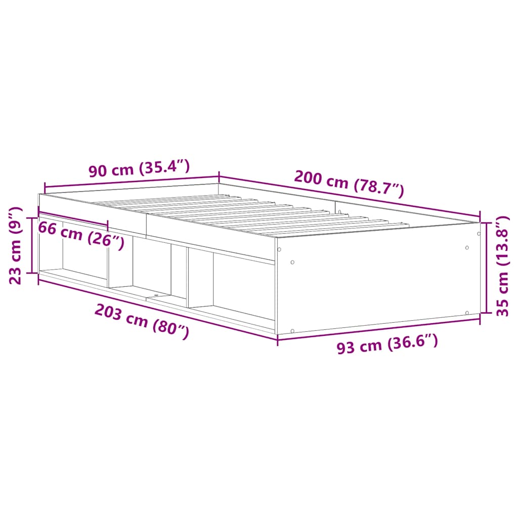Bedframe zonder matras spaanplaat artisanaal eikenkleurig