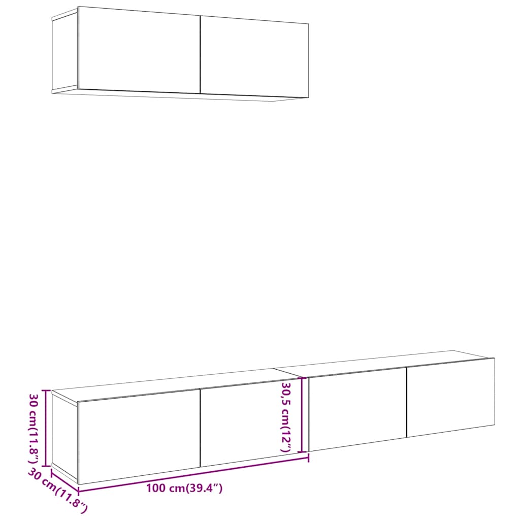 Tv-wandmeubelen 3 st 100x30x30 cm bewerkt hout oud houtkleurig