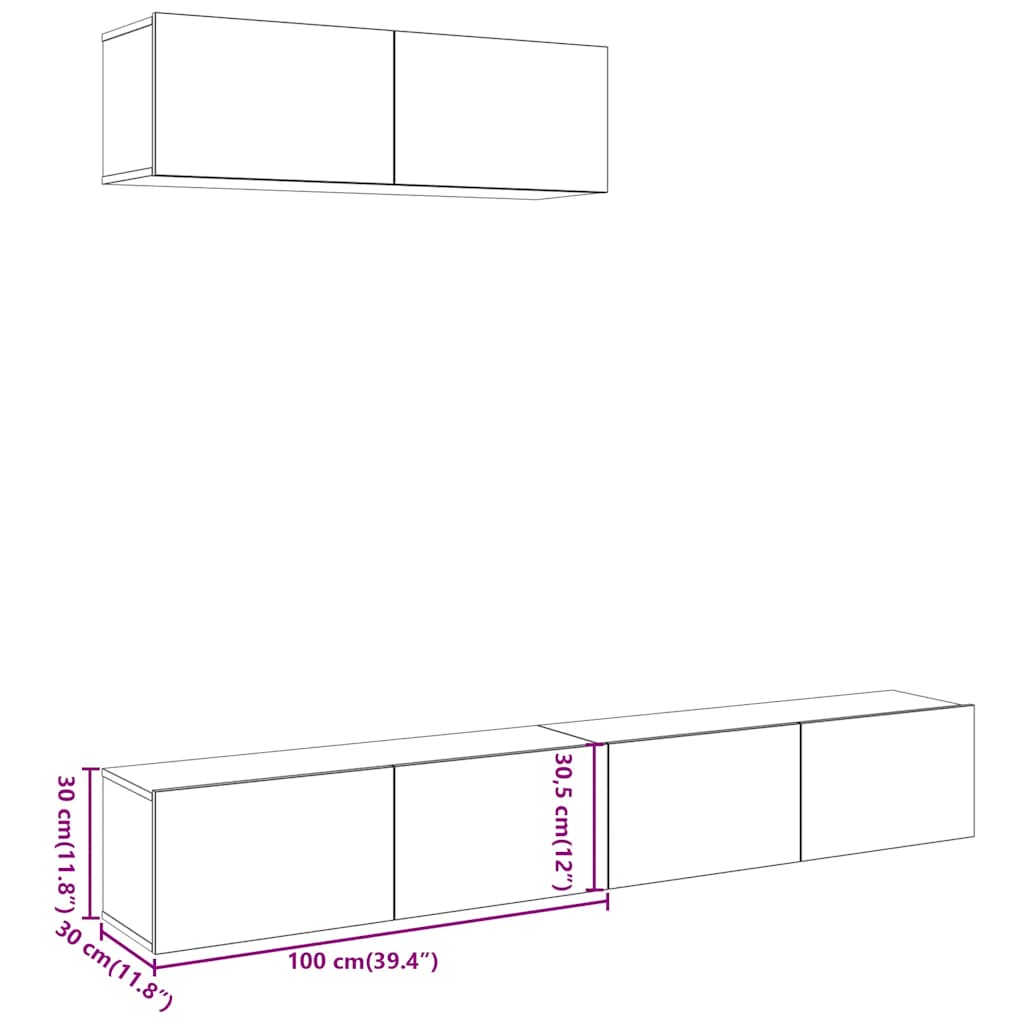 Tv-wandkasten 3 st 100x30x30 cm bewerkt hout artisanaal eiken