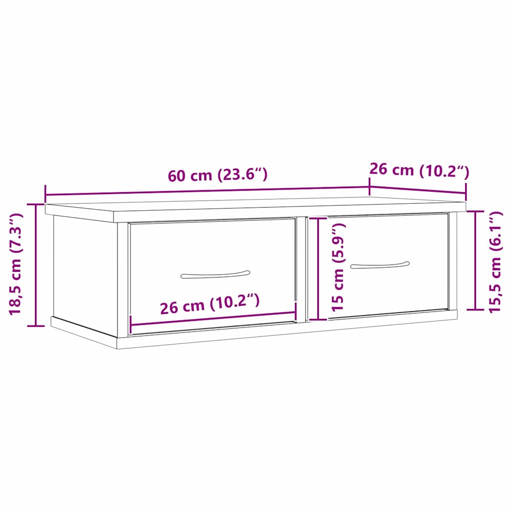 Wandkast met lade Zwart Eiken 60 x 26 x 18,5 cm Bewerkt hout