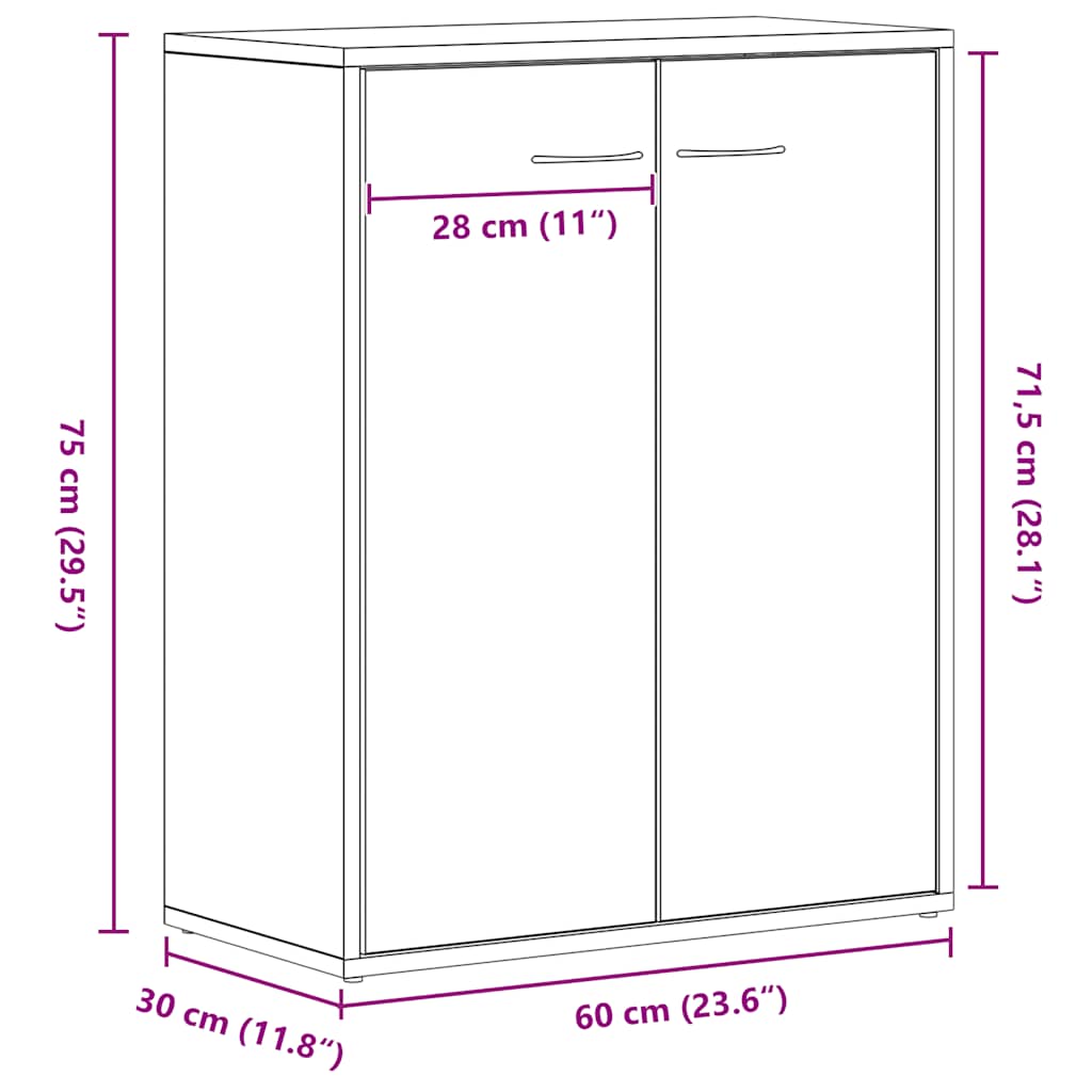 Dressoir Zwart Eiken 60x30x75 cm Engineered Wood