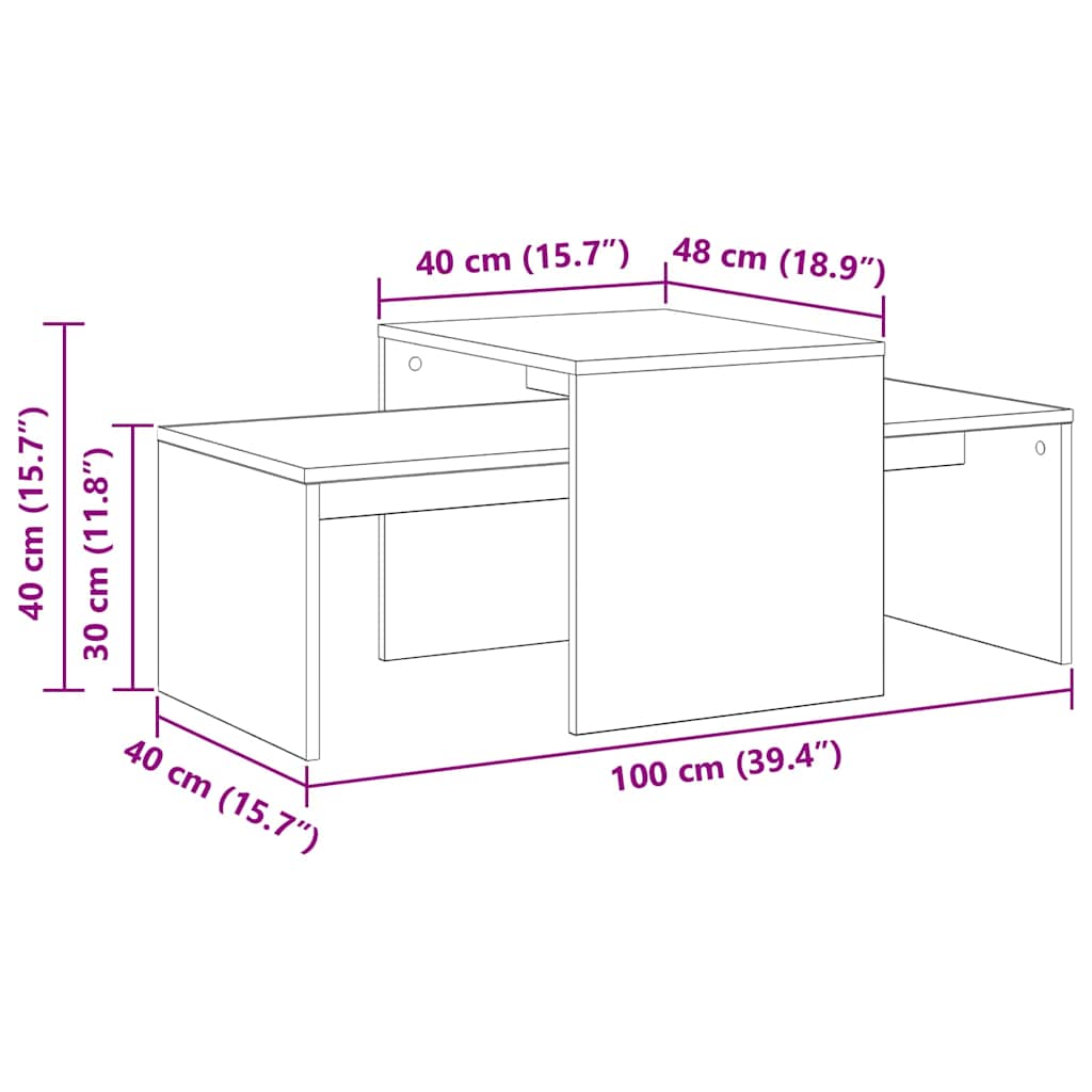 Nesttafels Zwart Eiken 100 x 48 x 40 cm Bewerkt hout