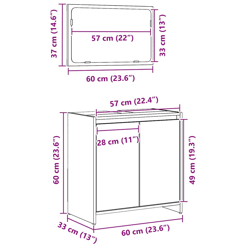 Badkamer Kast Zwart Eiken 60 x 33 x 60 cm Bewerkt hout