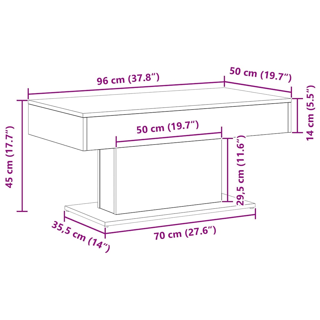 Salontafel Zwart Eiken 96 x 50 x 45 cm Bewerkt hout