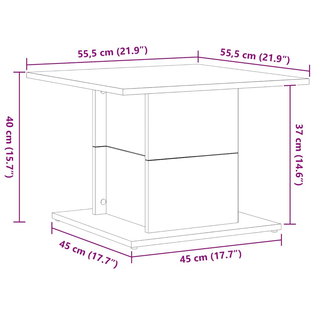 Salontafel Zwart Eiken 55,5 x 55,5 x 40 cm Bewerkt hout