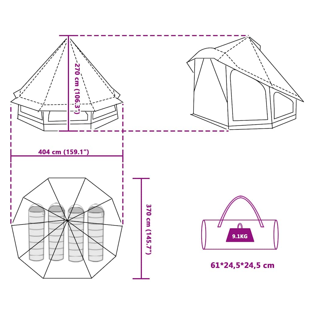 Familie Tipi Tent Tipi met dak Groen 404 x 370 x 270 cm