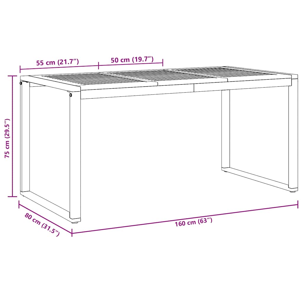 Tuinstafel Grijs 160 x 80 x 75 cm Massief Acaciahout