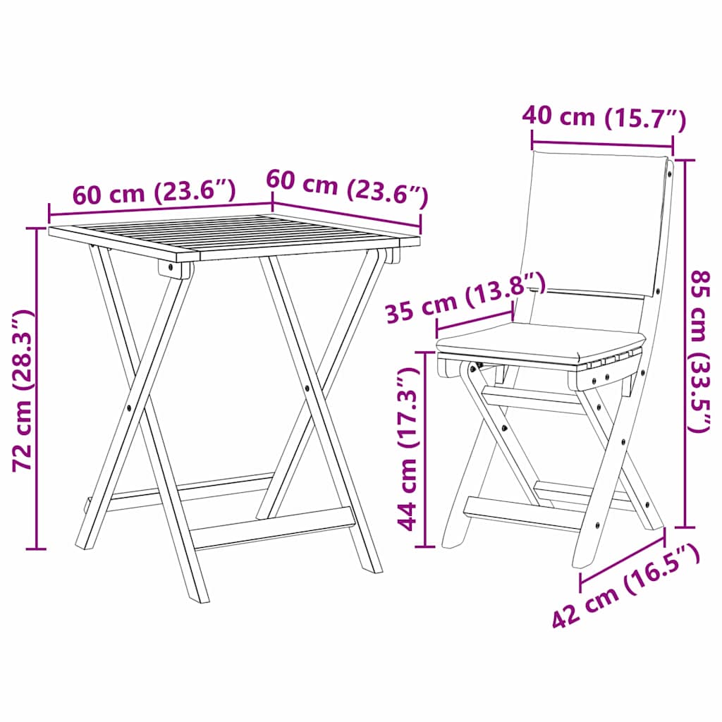 Bistroset met kussen 3 pcs Olie naturel Massief Acaciahout