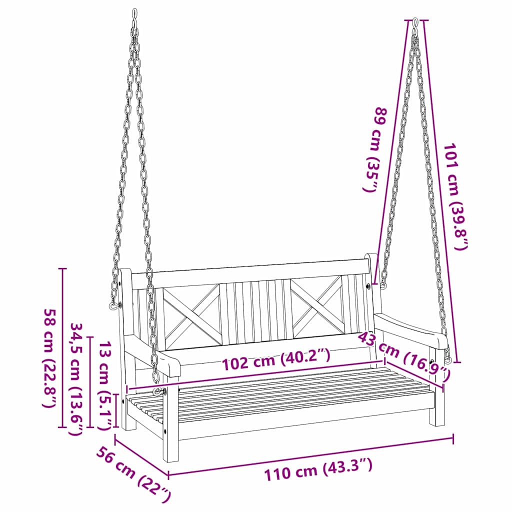 Schommelbank Bruin 110 X 56 X 58.5 Cm Massief Acaciahout Kruis-rugleuning