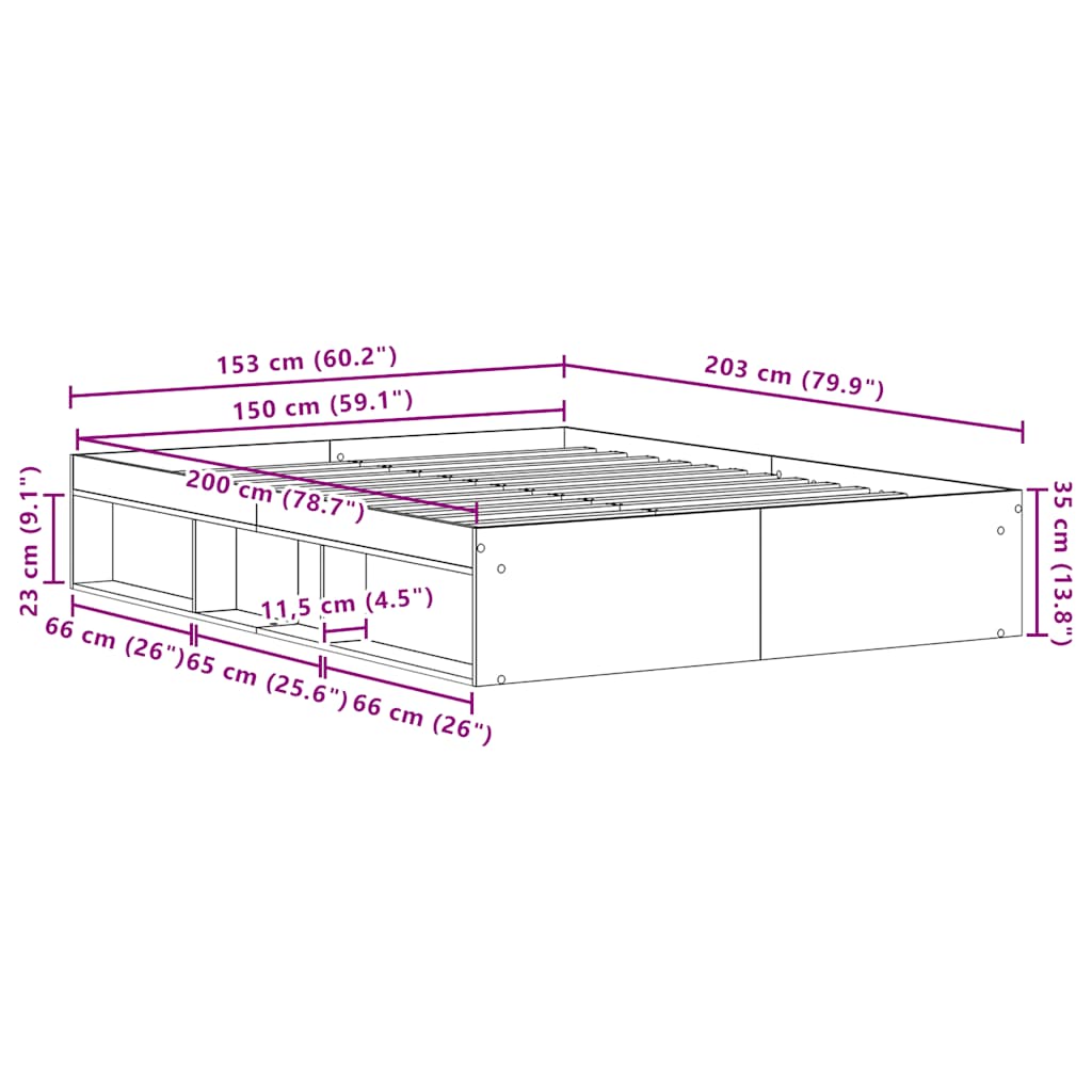 Bedframe zonder matras 150x200 cm bewerkt hout zwart eikenkleur