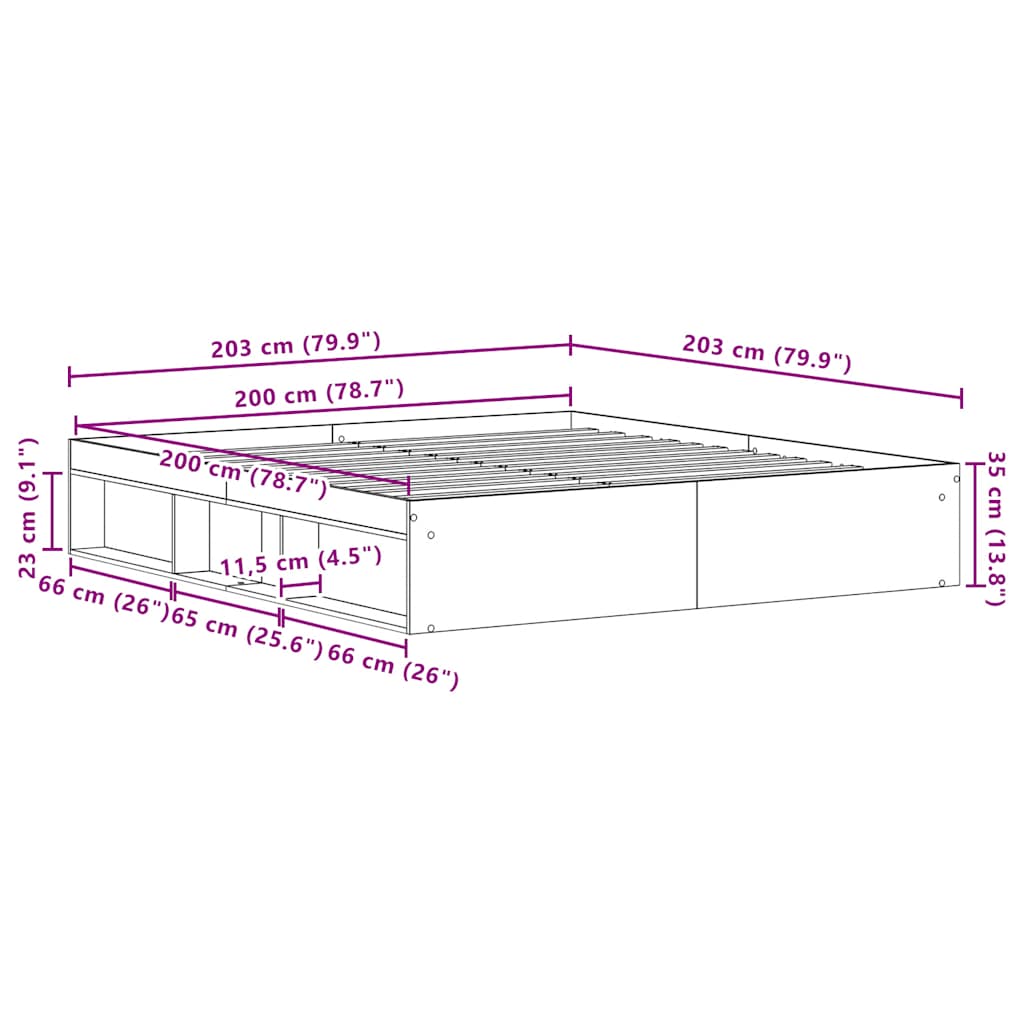 Bedframe zonder matras 200x200 cm bewerkt hout zwart eikenkleur